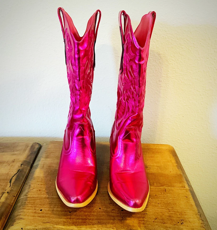 Botas vaqueras occidentales fucsia rosa metálico para mujer, talla 9,5 (W) Foto 2 de 4