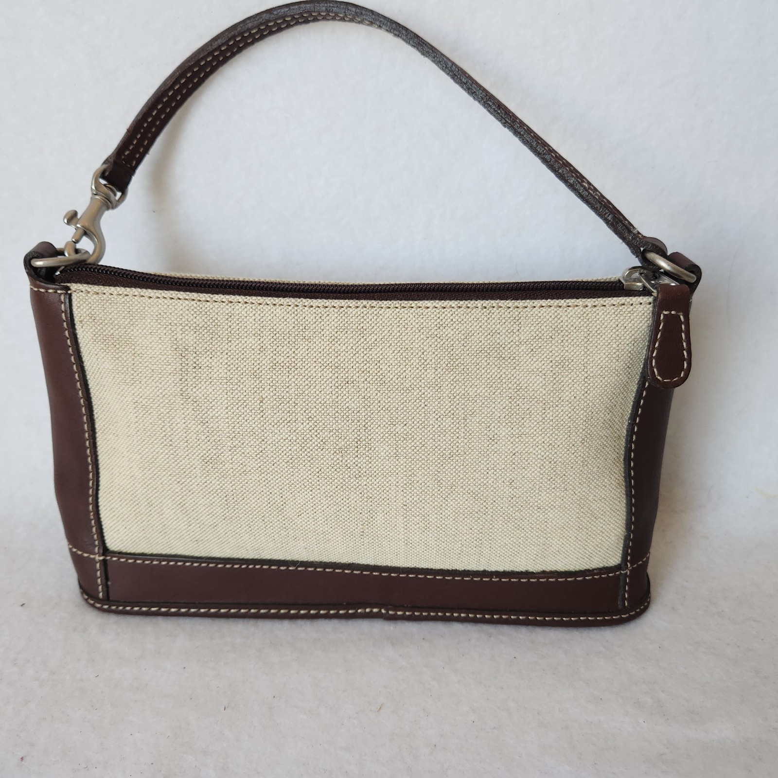 Vintage Coach Italian Cotton Linen Leather Mini Pochette Wristlet Bag Mad in USA thumbnail 4