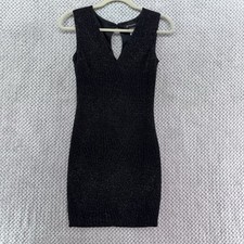 Grayson Dress Women M Black Silver Sparkly Bodycon V-Neck Key-Hole Stretch Lined
