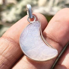 Trendy Carving Glass Gemstone Moon Pendant 925 Sterling Silver Plated Jewellery