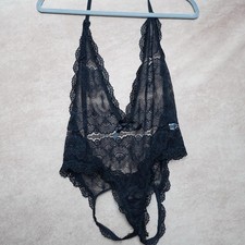 Black Lace Teddy Bodysuit Sheer Large