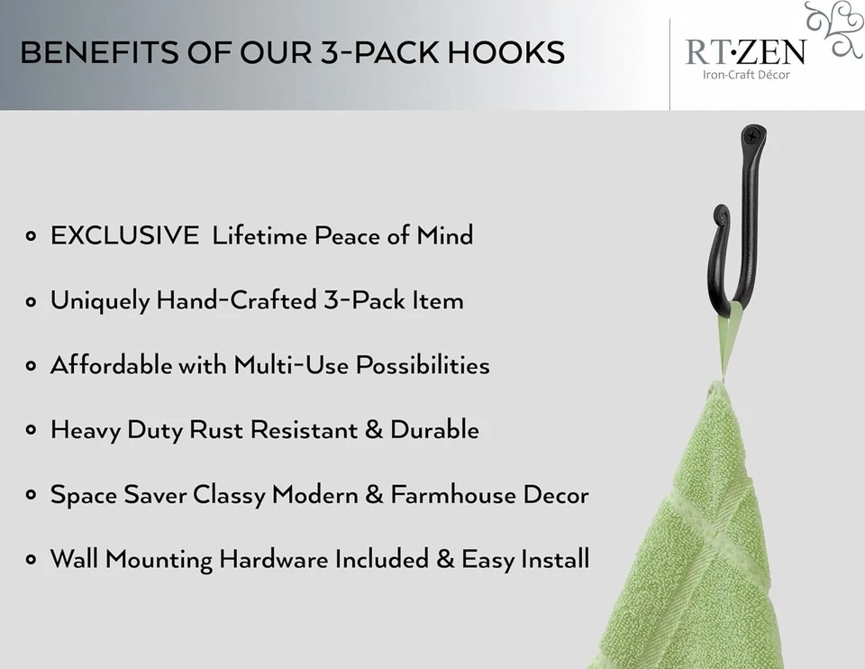 Ganchos de metal forjados a mano montados en la pared hierro forjado herrero ganchos de colección mano Foto 3 de 4