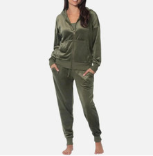 Felina Women's 2 Piece Velour Track Suit Lounge Set, Deep Olive, XXL