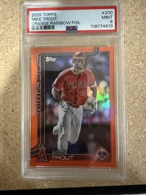 Mike Trout 2025 Topps Series 1 Orange Holo Foil SSP /25 PSA 9