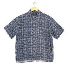 Manhattan Vintage Shirt Mens XL Blue Excellent Short Sleeve Button Up Print
