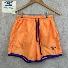 Vintage 80 s Umbro USA Made Nylon Orange Purple Soccer Logo Drawstring Shorts M