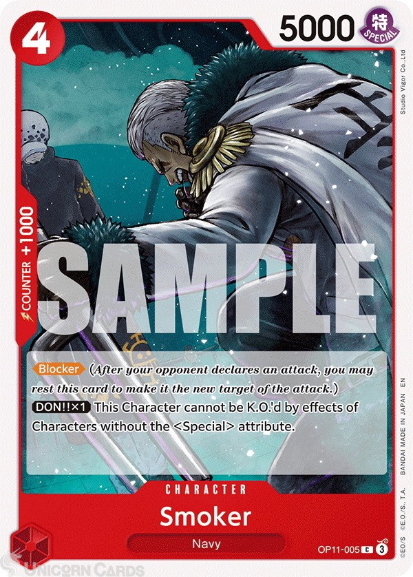 OP11-005 Smoker : Common English One Piece TCG Card : OP11: A Fist Of Divine Spe