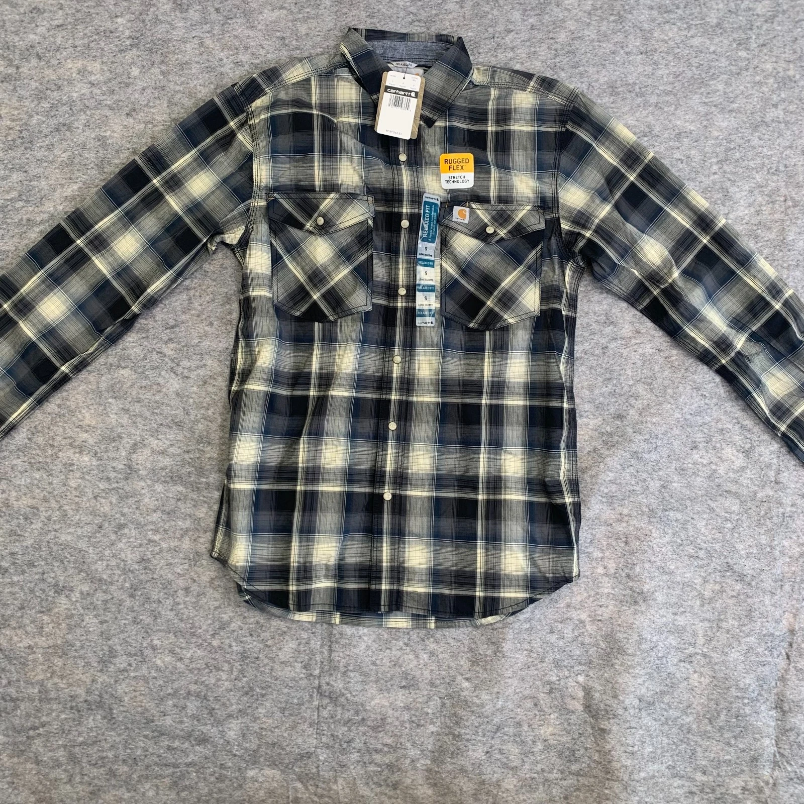 Carhartt 104143 001 Rugged Flex Relaxed Fit Long Sleeve Plaid Shirt Men's S NWT