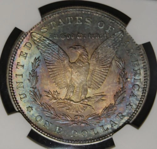 1885 Morgan Silver Dollar NGC Graded MS64 Rainbow Color Monster Toned Coin