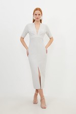 Karen Millen Bodycon Midi Dress XS in Cream RRP £109