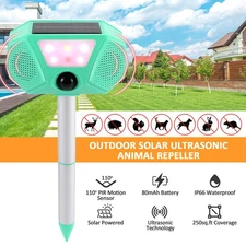 2025 Solar Ultrasonic Repeller w/ LED for Repelling Cat Dog Fox Raccoon Squirrel