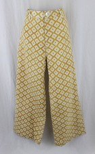 ZZ Blockprint Women's Gold Ivory Print Cotton Blend High Rise Wide Leg Pants XL