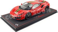 Ferrari 488 Rosso Corsa w/ Carbon Wheels and Yellow Stripe 1:18 Leatherette Base