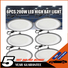 6 Pack 200W UFO Led High Bay Light Gym Warehouse Commercial Light Fixtures 6500K