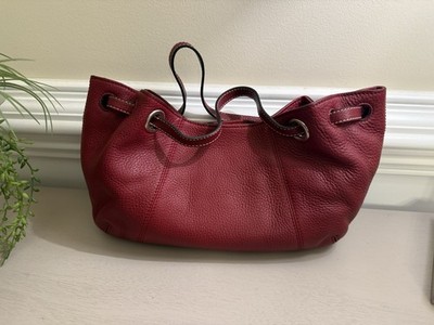 Talbots red pebbled leather hobo bag with white contrast stitching  NEW