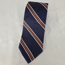 Brooks Brothers Silk Repp Stripe Tie Navy Orange USA Made Classic Prep Buisness