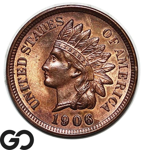 1906 Indian Head Cent Penny, Red Brown, Solid Gem BU++ RB