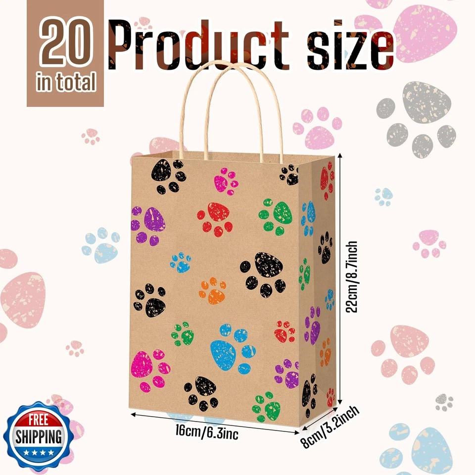 Blulu 20 Piezas Bolsas de Regalo Pata de Perro Cachorro con Asas Giratorias de Papel, Papel de Regalo para Perros Foto 3 de 4