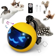 Moving Ball Cat Toy with Feather Tail Remote Control Interactive Kitten Toy