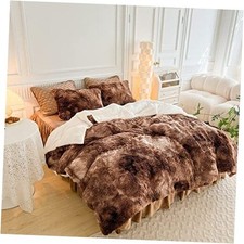 Luxury Faux Fur Shaggy Comforter Set Twin Size, Twin 68"x86" Tie-dye Coffee