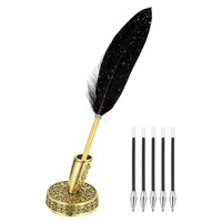 Schwarze Feder-Kugelschreiber, Metallhalter Schwarze Tinte Mit 5Stk NachfüLlung