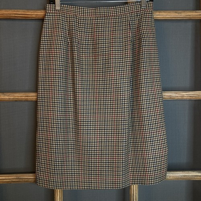 #ad Vintage Chelsea Cambell Skirt 100% Wool Brown Houndstooth Size 8 USA $29.66