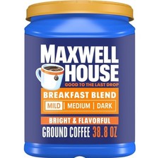 Maxwell House Breakfast Blend Mild Roast Ground Coffee, 38.8 oz Canister 9.20 per pound