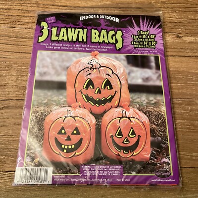 Fun World 3 Pumpkin Leaf & Lawn Bags Halloween Fall Décor Vintage Item #9583