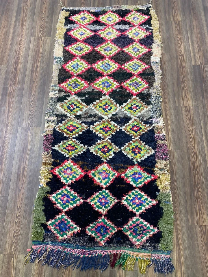 Diamond Pattern Rug Vintage Entryway Kilim Rug Solid Premium Unique Runner 3x7ft - Image 3 of 4
