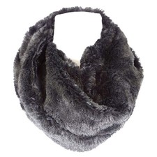 Super Soft Faux Fur Black Infinity Single Loop Scarf Neck Warmer B1