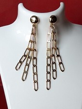 3" Gold Tone Chunky Chain Statement Post Earrings Pierced Long Dangle