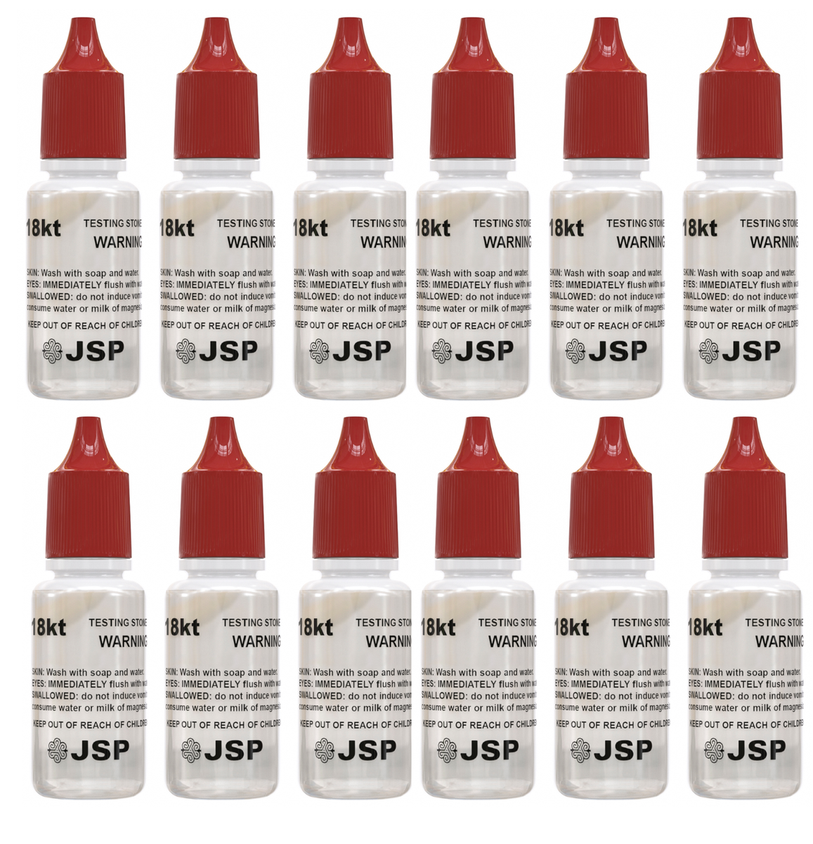 JSP 12-Bottle Gold Testing Kit – 10k, 14k, 18k, 22k Solution Acids – USA Made