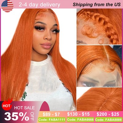 Ginger Orange 13x4 HD Lace Front Wigs Human Hair Brazilian Virgin Wig With Gifts