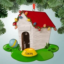 White Dog House Personalized Christmas Tree Ornament