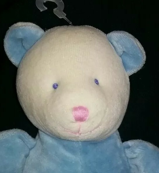 Russ Berrie Stuffed Animal Teddy Bear 9" Small Blue Velour Rattle Baby