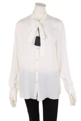 MOSCHINO BOUTIQUE Hemd-Bluse Seide Statement Print D 42 off-white Chic Shirt NEU