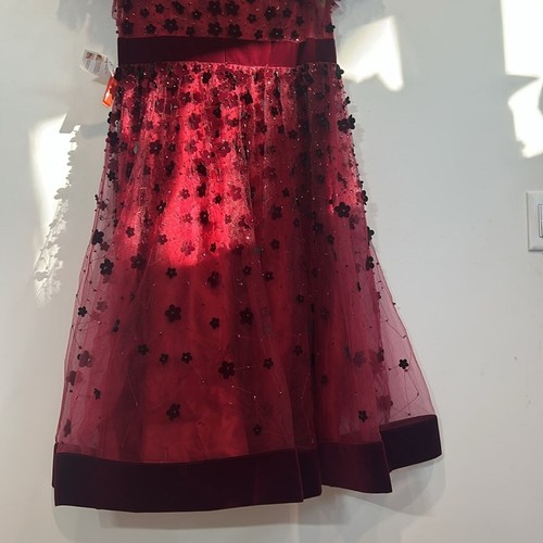 MAC DUGGAL Cranberry red Embellished Butterfly Sleeve Velvet Hem Midi Dress 12 - Picture 10 of 11