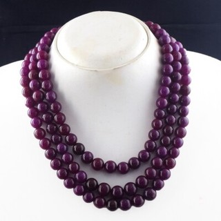 3 Strand 910 Cts Pink Ruby Beaded Most Outstanding Necklace Jewelry AK 37 E577