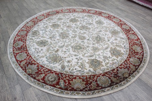 Handmade 8x8 Silk Round Rug 250x250 cms Oriental Carpet Ivory Round Rug - Picture 4 of 9