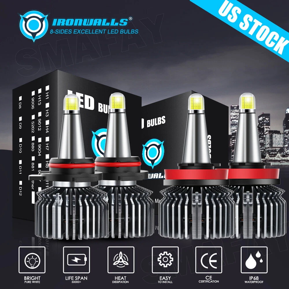 4/6/8-sides 9005 H11 LED Headlights Conversion Bulbs 6500K White High Low Beam