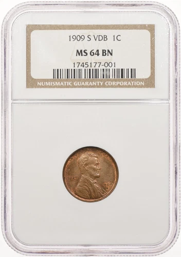 1909-S VDB NGC MS64 BN Lincoln Wheat Cent Penny - Plenty of Red Remaining