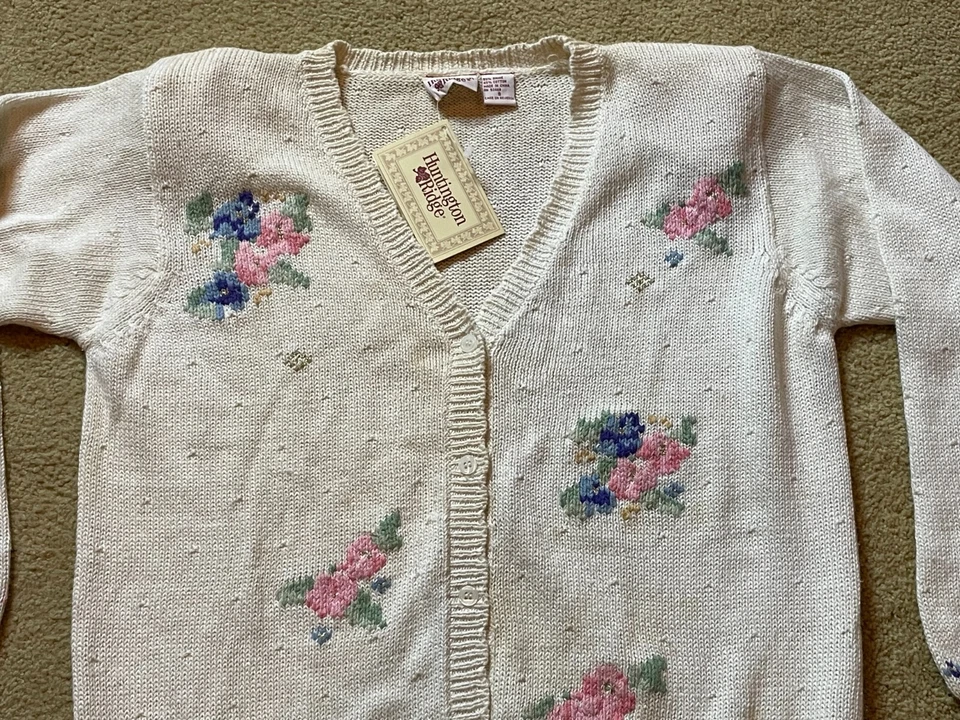 NOS Vintage 80s Oversize Slouchy Grannycore Cottagcore Floral Cardigan Sweater S - Image 3 of 4