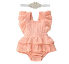 Birthday Girl Dress Smash Cake Outfit Clothes First Birthday Romper Peach Dress