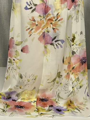 100% Mulberry Silk Chiffon Scarf - Floral Watercolour Pastel Poppies - 65x200cm - Picture 4 of 9