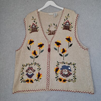 WHITE STAG Vest Womens 22W/24W Cardigan Zip Embroidered Holiday Festive Fall