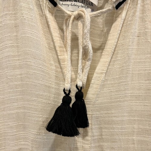 Pearl and Caviar Beige Zakar Gauze Dress Tassels Resortwear S/M small medium - Picture 4 of 12