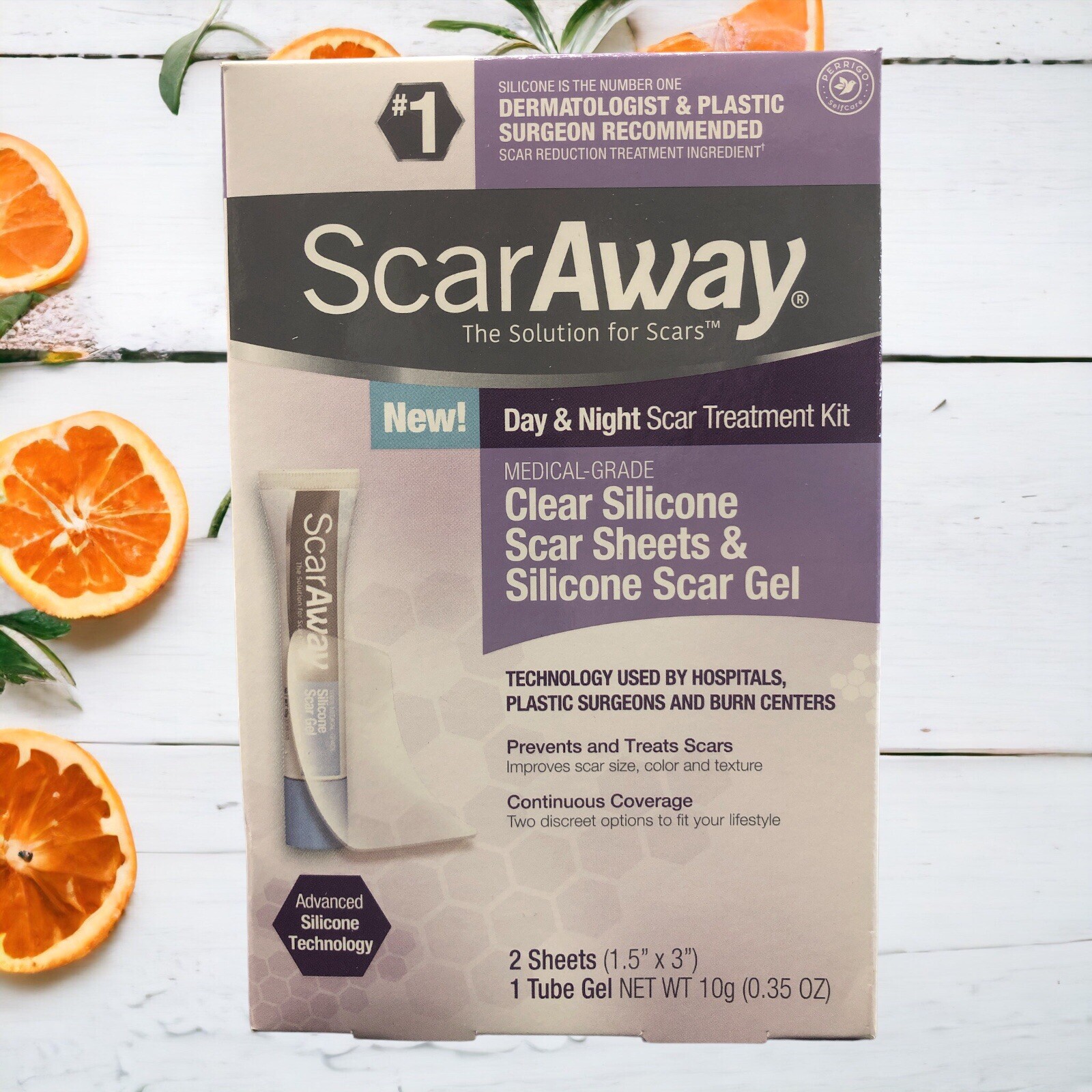 ScarAway Day And Night Scar Treatment Kit 2 Sheets 1 Tube Gel 0.35 oz