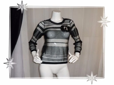 A - Magnifique Pull Fantaisie Maille Transparente Noir Naf Naf Taille XS Neuf - Photo 1/4