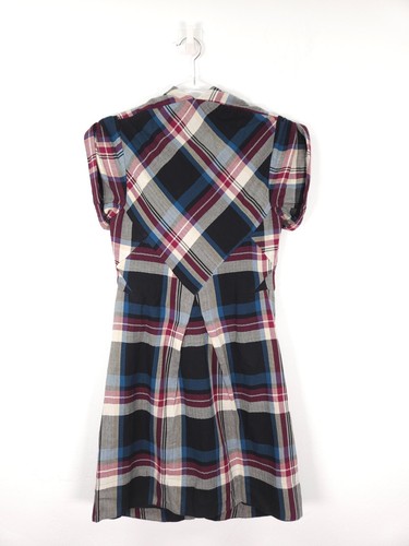 AllSaints Dress Size 12 Luna Shirt Check Plaid Mini Ruched Button Up Blue Black - Picture 2 of 10