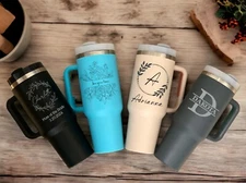 Personalized 40oz Tumbler with Handle and Straw, Laser Engraved Cup, Custom Name